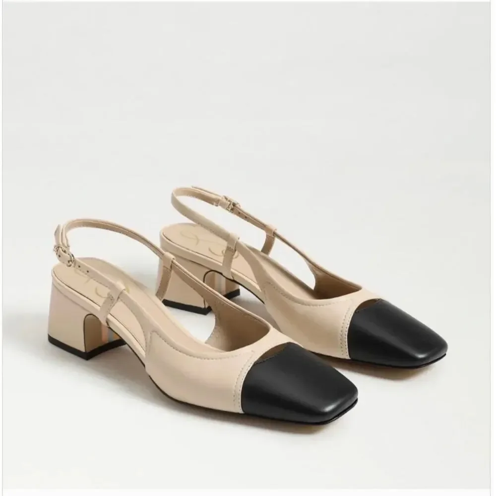 Sam Edelman Tarra Slingback Heels Women’s 6.5 Tan Black Leather